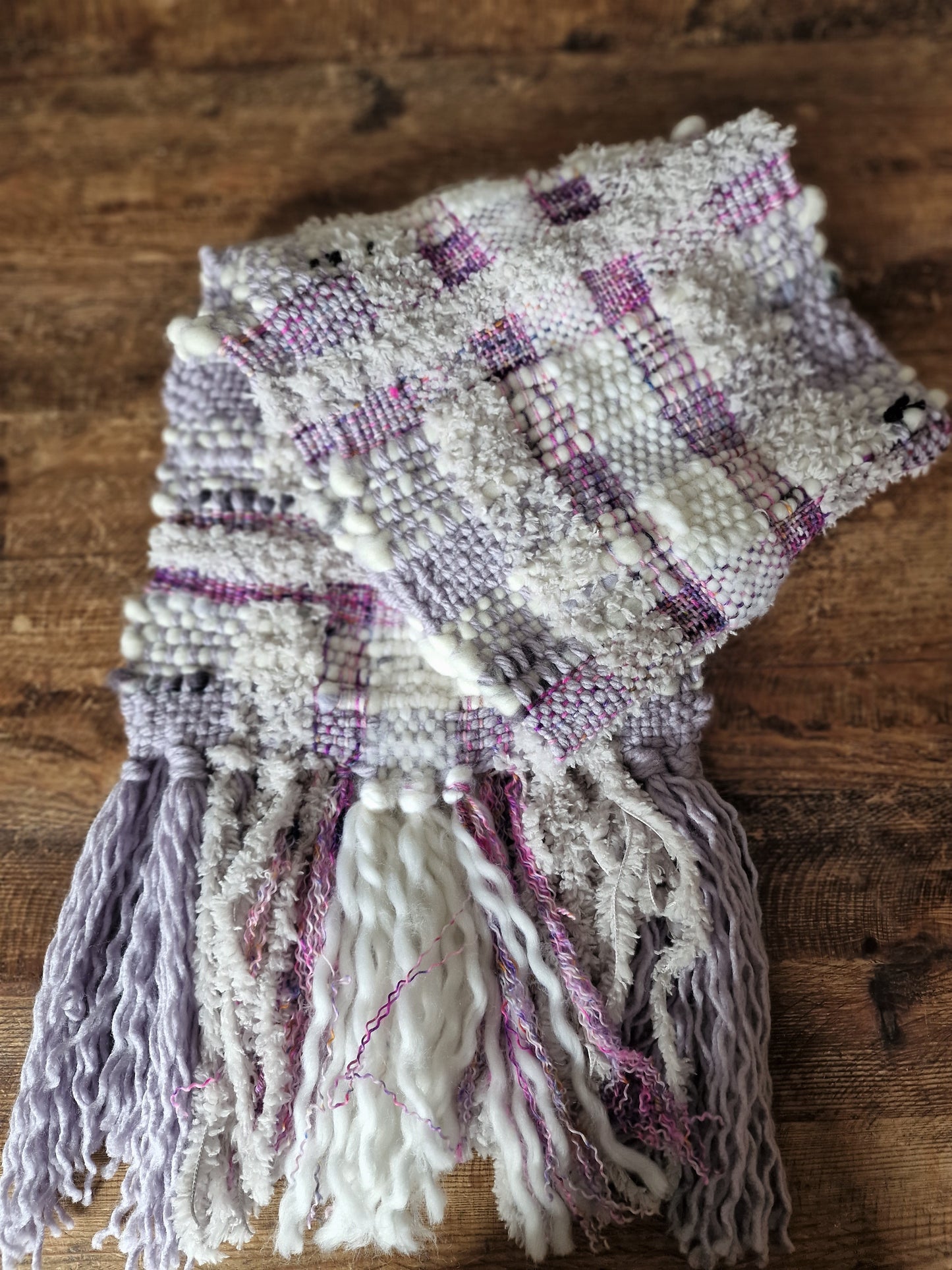 Hand woven Scarf - Lilac & Grey