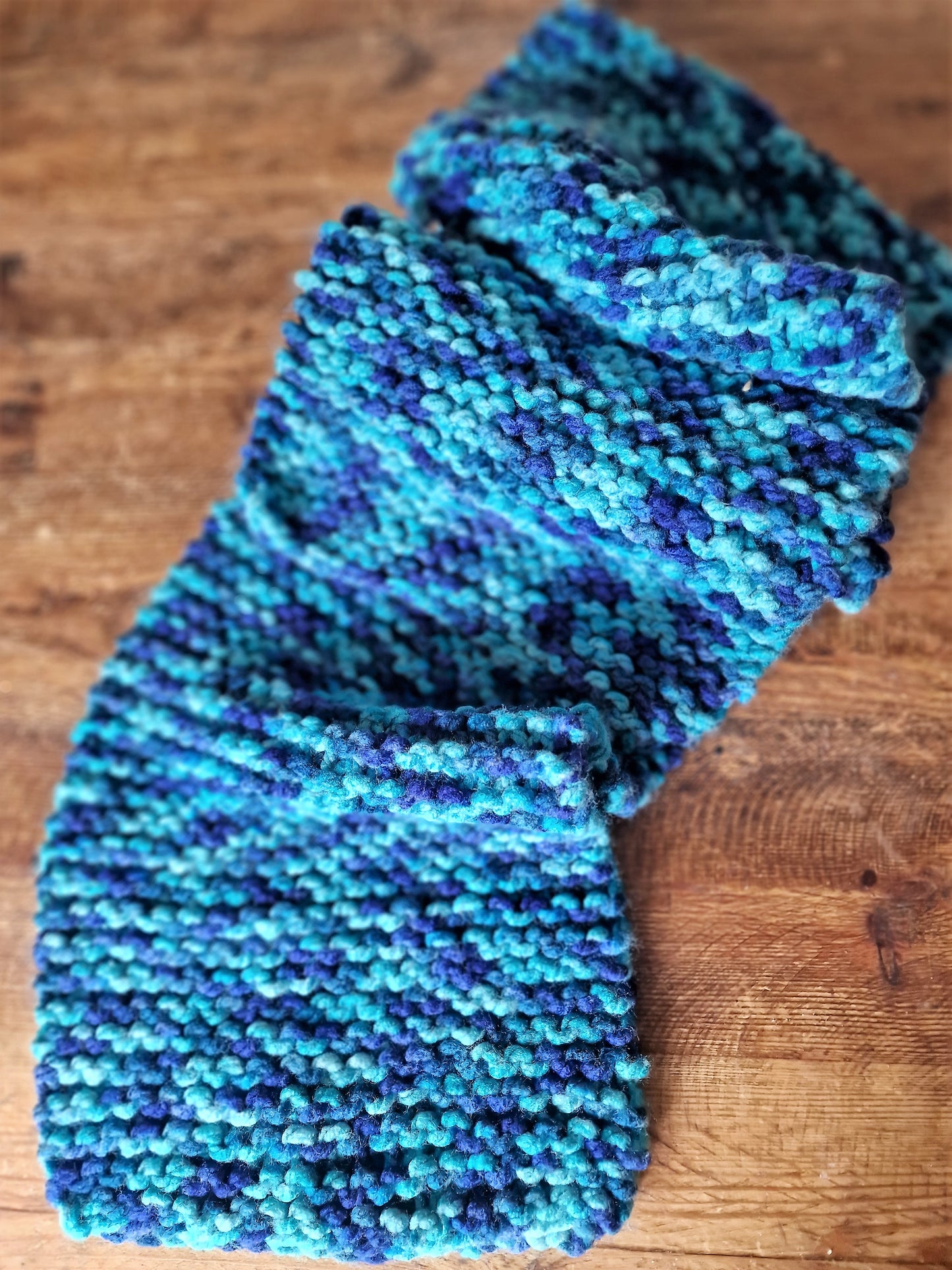Hand Knitted Scarf - Blues and Aqua