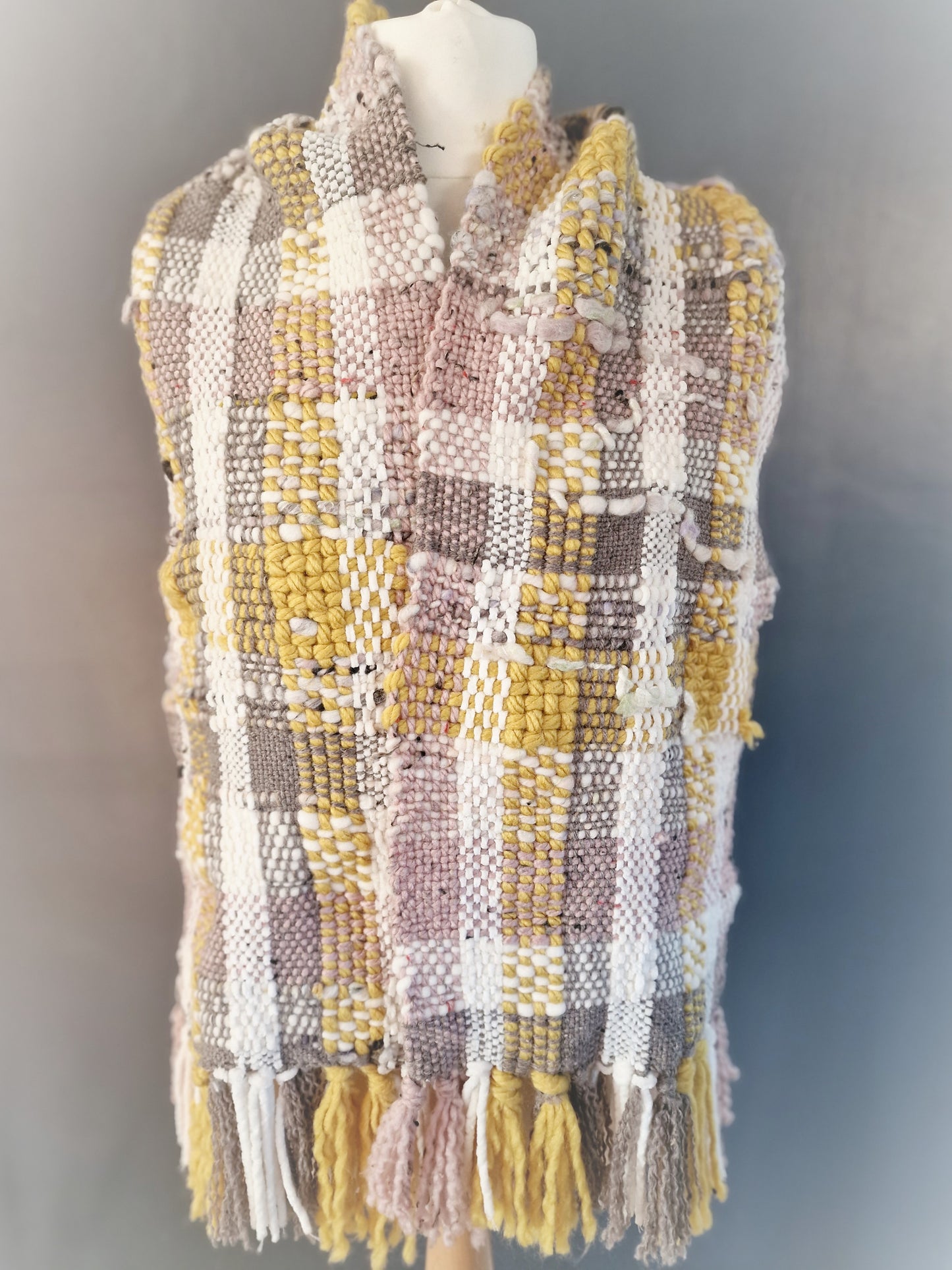 Hand Woven Scarf - Mustard, Dusky Pink & Brown