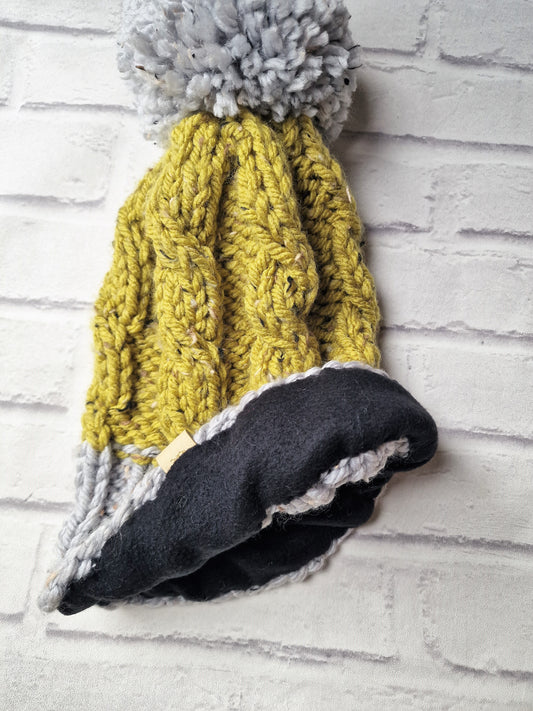 Lime & Grey Knitted Hat