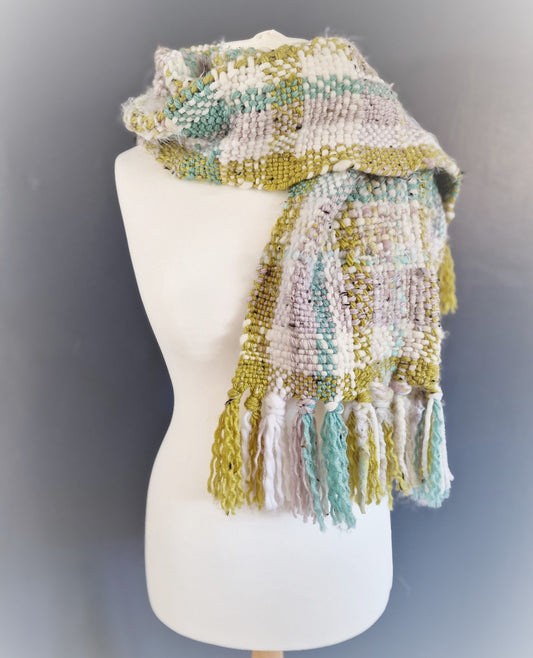 Hand Woven Scarf - Olive, Jade & Dusky Pink