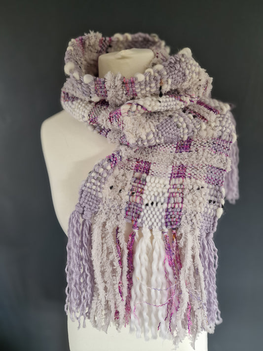 Hand woven Scarf - Lilac & Grey
