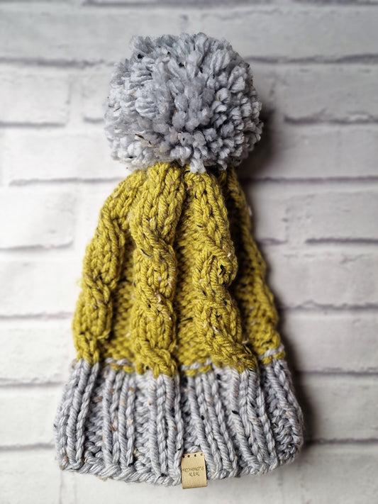 Lime & Grey Knitted Hat